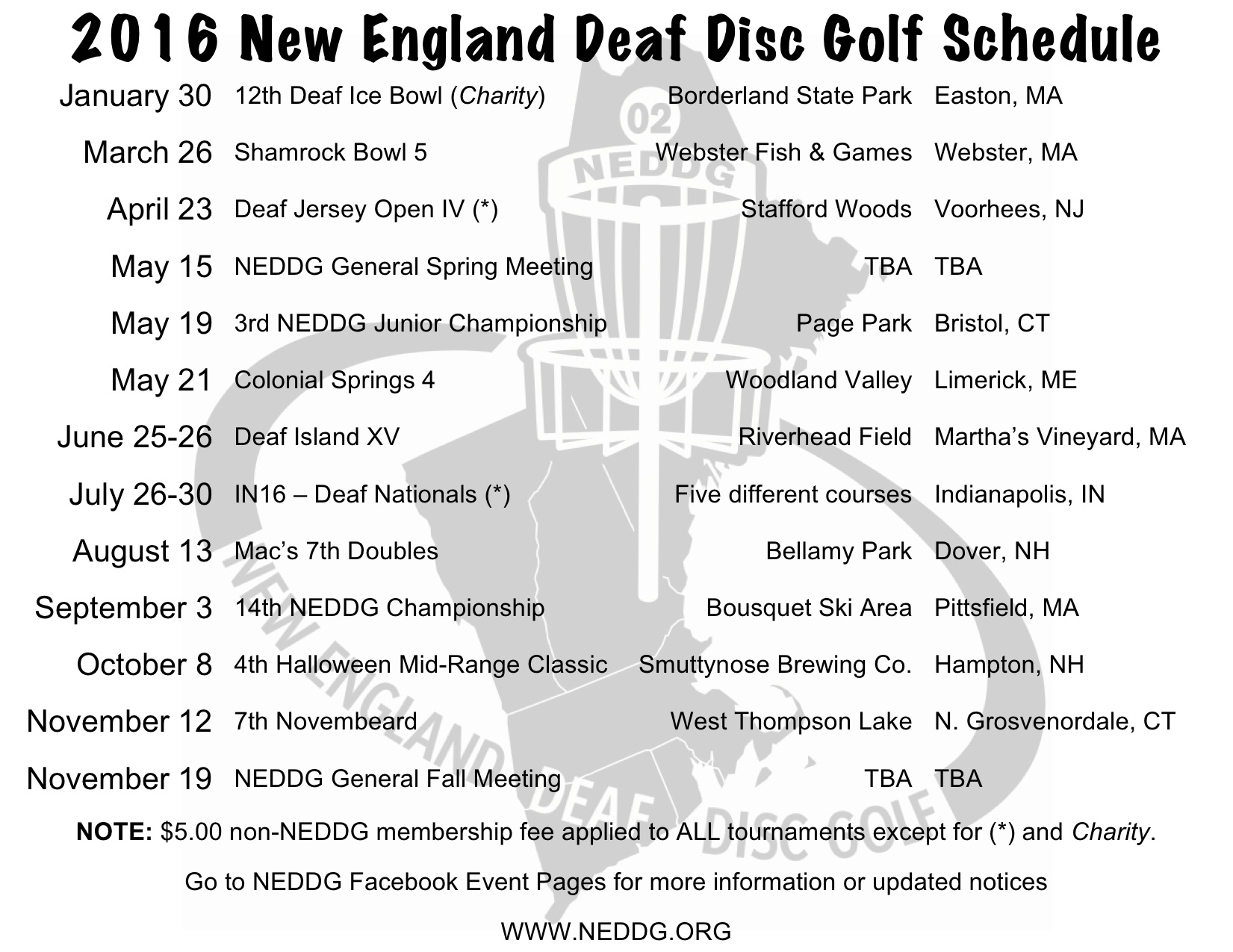 2016 New England Deaf Disc Golf ScheduleFULL