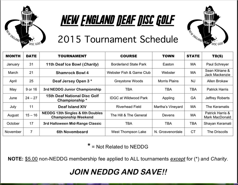 2015 NEDDG Schedule